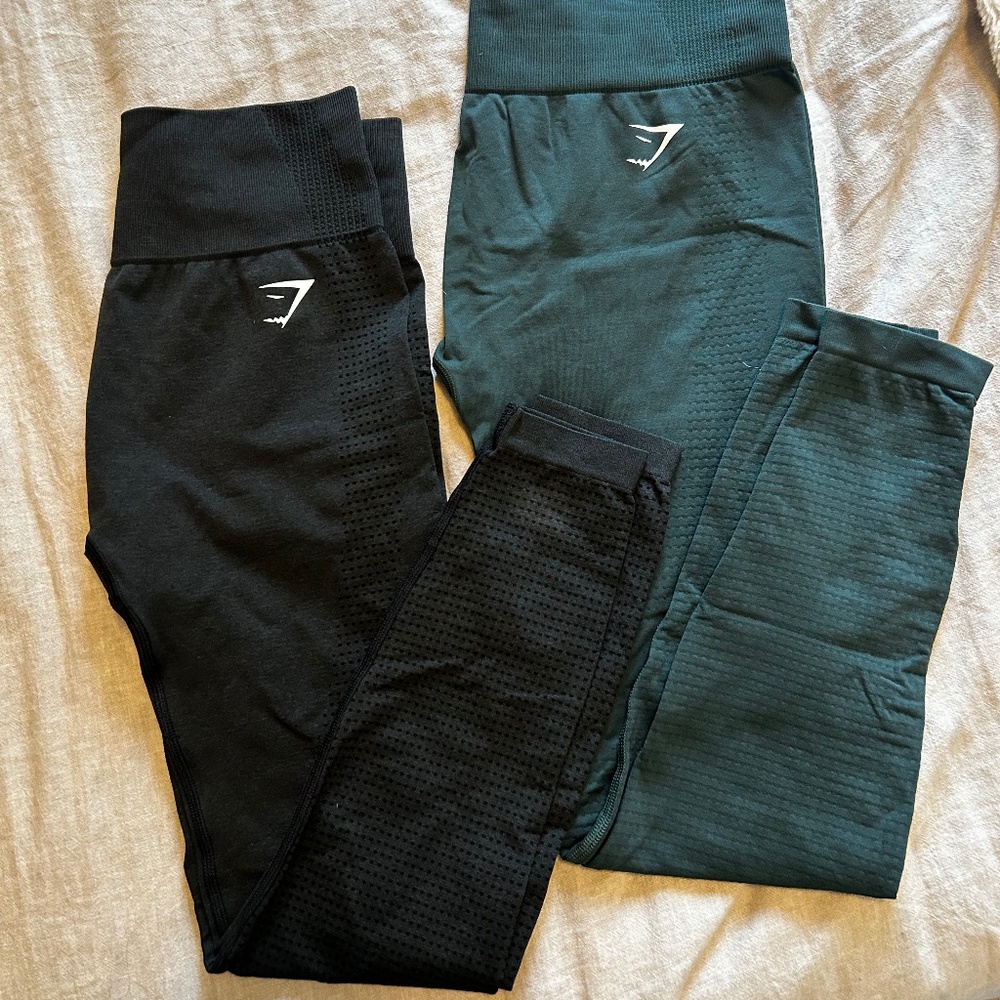 Gymshark Vital Seamless 2.0 Leggings - Black & Dark Green size L